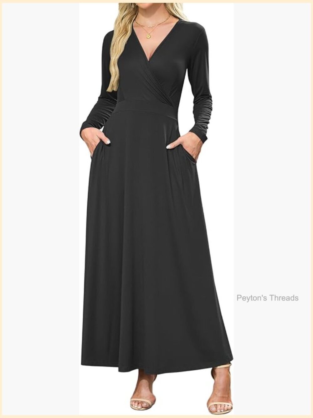 Long Sleeve Maxi Dress 2025 Fall V Neck Wrap Waist Formal Dress with Pockets